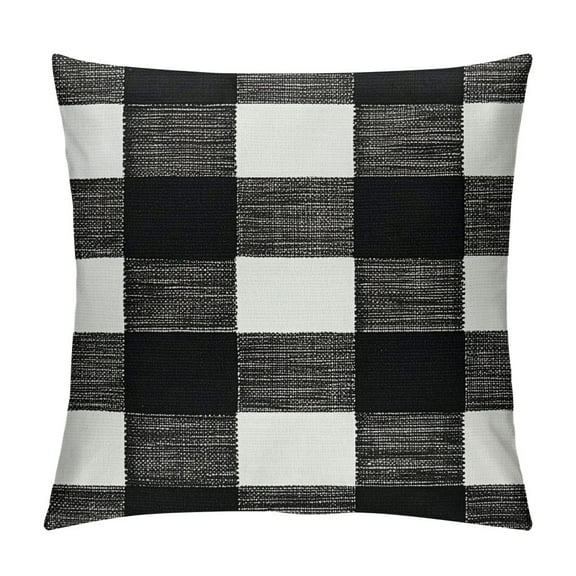 Creowell  Buffalo Check Throw Pillow Covers Farmhouse Outdoor Plaid Square Pillow Cushion Case Black and White for Christmas Thanksgiving Decor Car Bed Sofa 12x12in