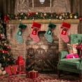 thumbnail image 2 of 20 Inches Initial Monogram Embroidered Christmas Stocking Striped knitted Christmas Decorations Stocking Red,White, Green Letter Stockings for Family Holiday and Xmas Tree Fireplace Decor, 2 of 5