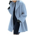 thumbnail image 2 of Women's Single Breasted Hooded Jacket Casual Trench Coat Fall Pea Coats Winter Overcoat Jacket Sky Blue 3XL, 2 of 7