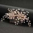 thumbnail image 3 of Nvzi Horquillas para el pelo de boda con flores para novias, peinetas con perlas de cristal, pinzas para el pelo, tocado, accesorios para el pelo de boda dorados, joyas - doradas, 3 of 4