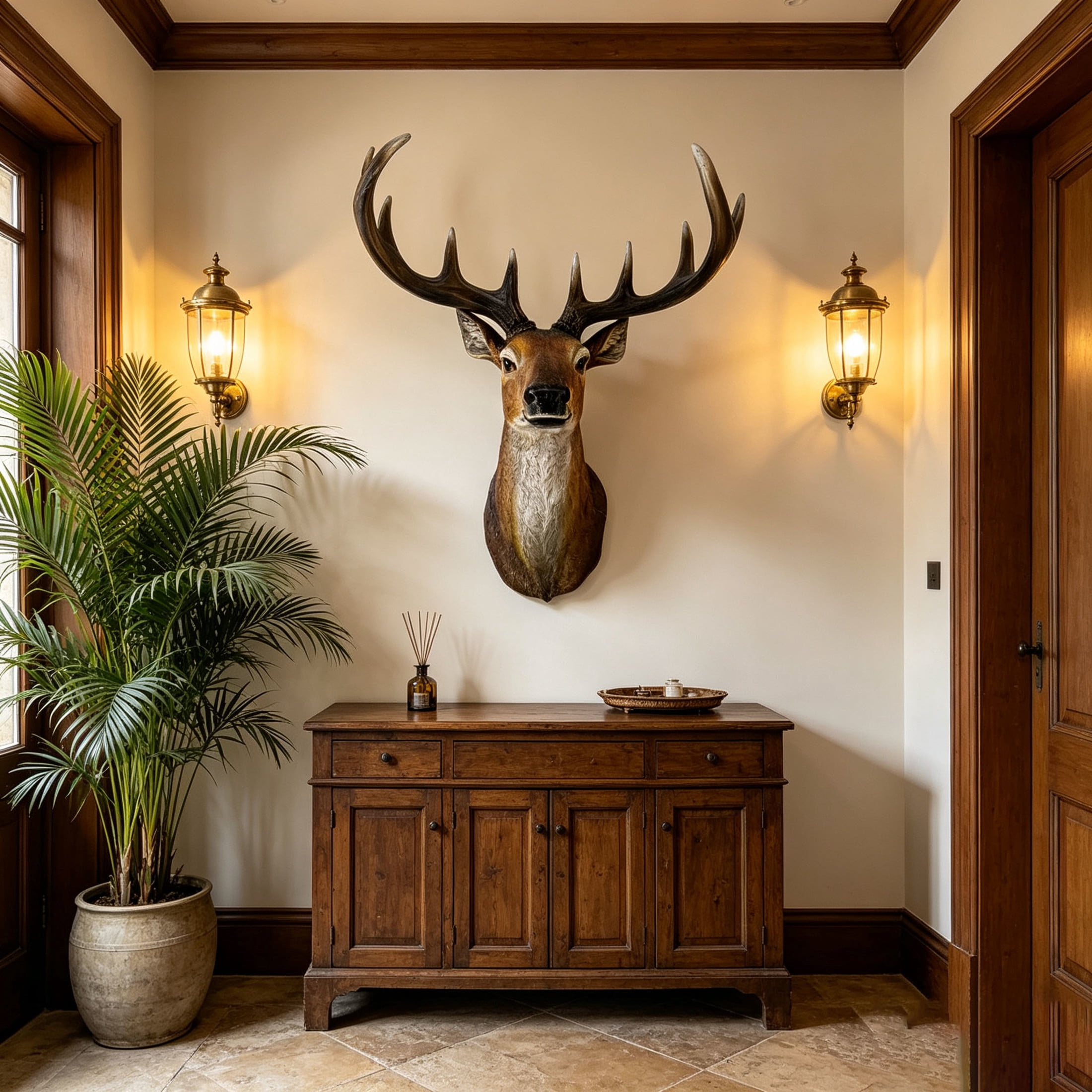 GDF Studio 14" Realistic Stag Head Wall Sculpture, Resin Deer Bust with Antlers Decor Gifts for Wildlife Lovers