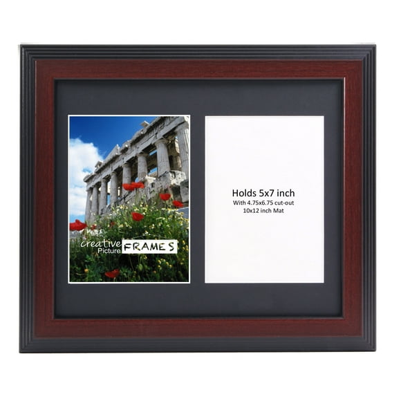 CreativePF 2 Opening Mahogany Picture Frame with Glass to Hold 5 by 7 inch Photographs Including 10x12-inch Black Mat Collage