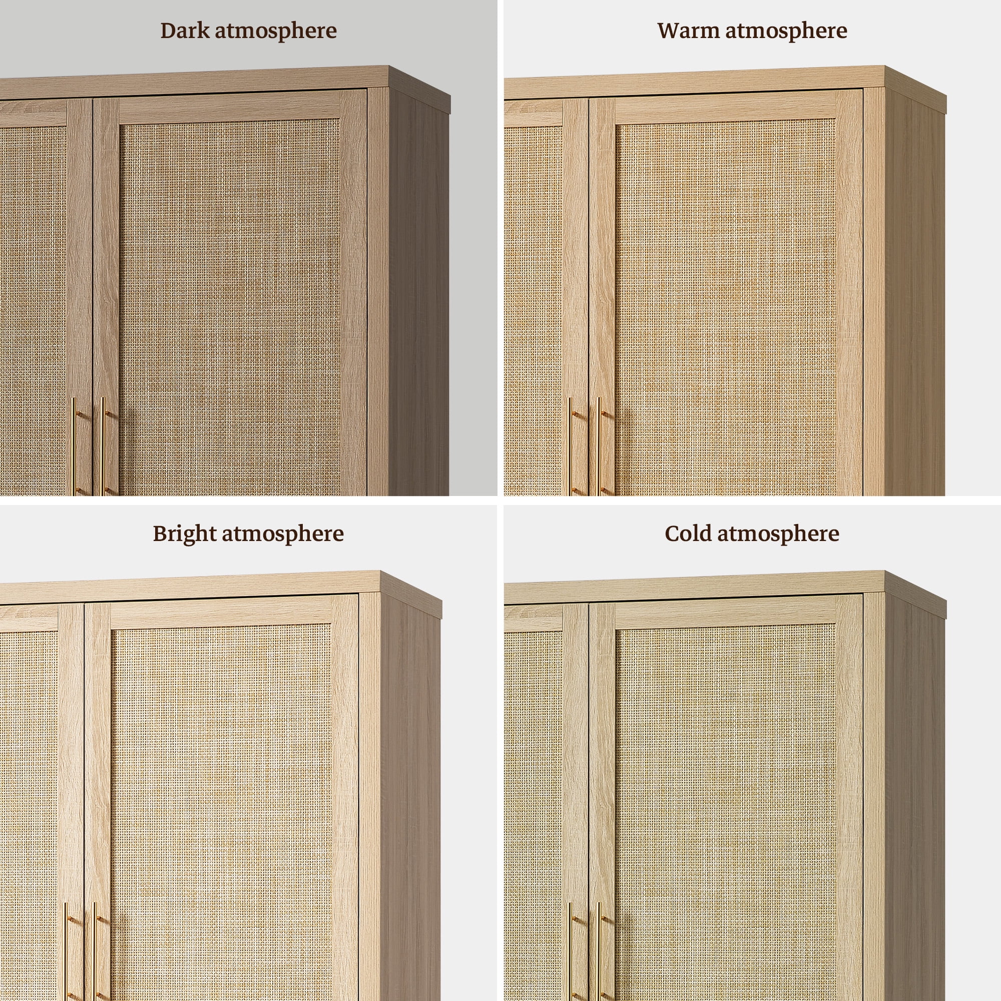 SICOTAS 71"H Boho Armoire Wardrobe Closet Set of 2- Rattan Storage Wardrobe with Adjustable Shelf and 2 Doors, Freestanding Wooden Closet Armoires with 2 Large Drawers,Reclaimed Light Oak