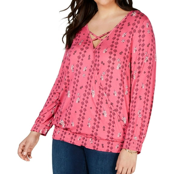 Style & Co. Womens Smocked Pullover Blouse, Pink, Plus Size, 3X