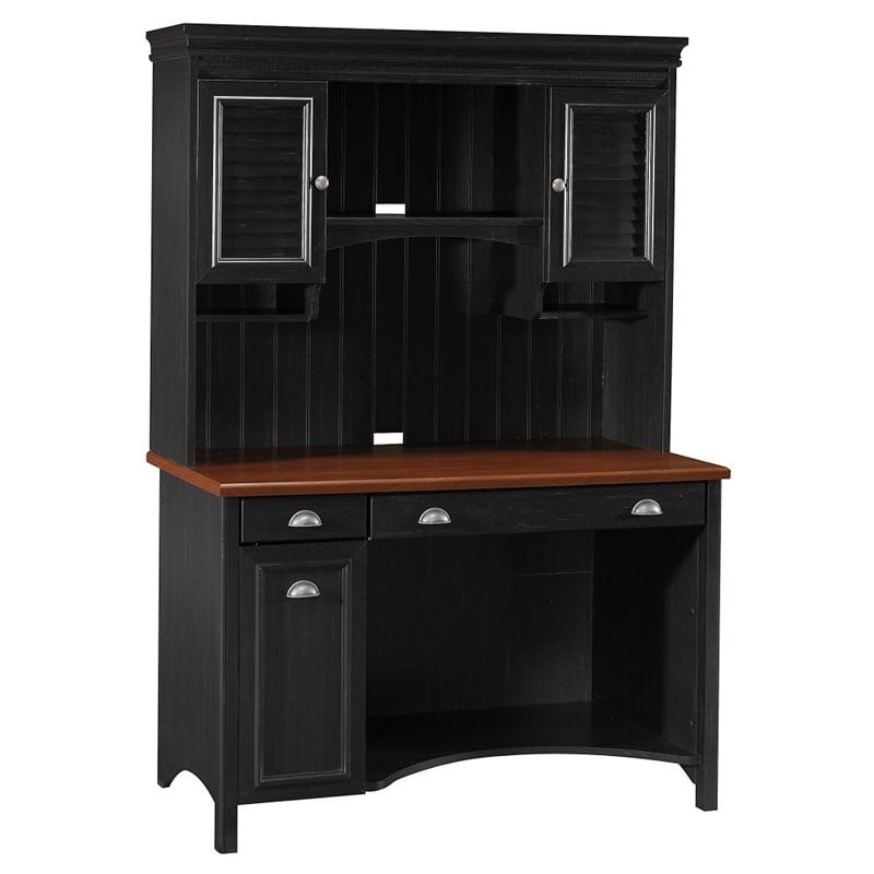 Bush Furniture Stanford Computer Desk w/Hutch and Drawers Antique Black