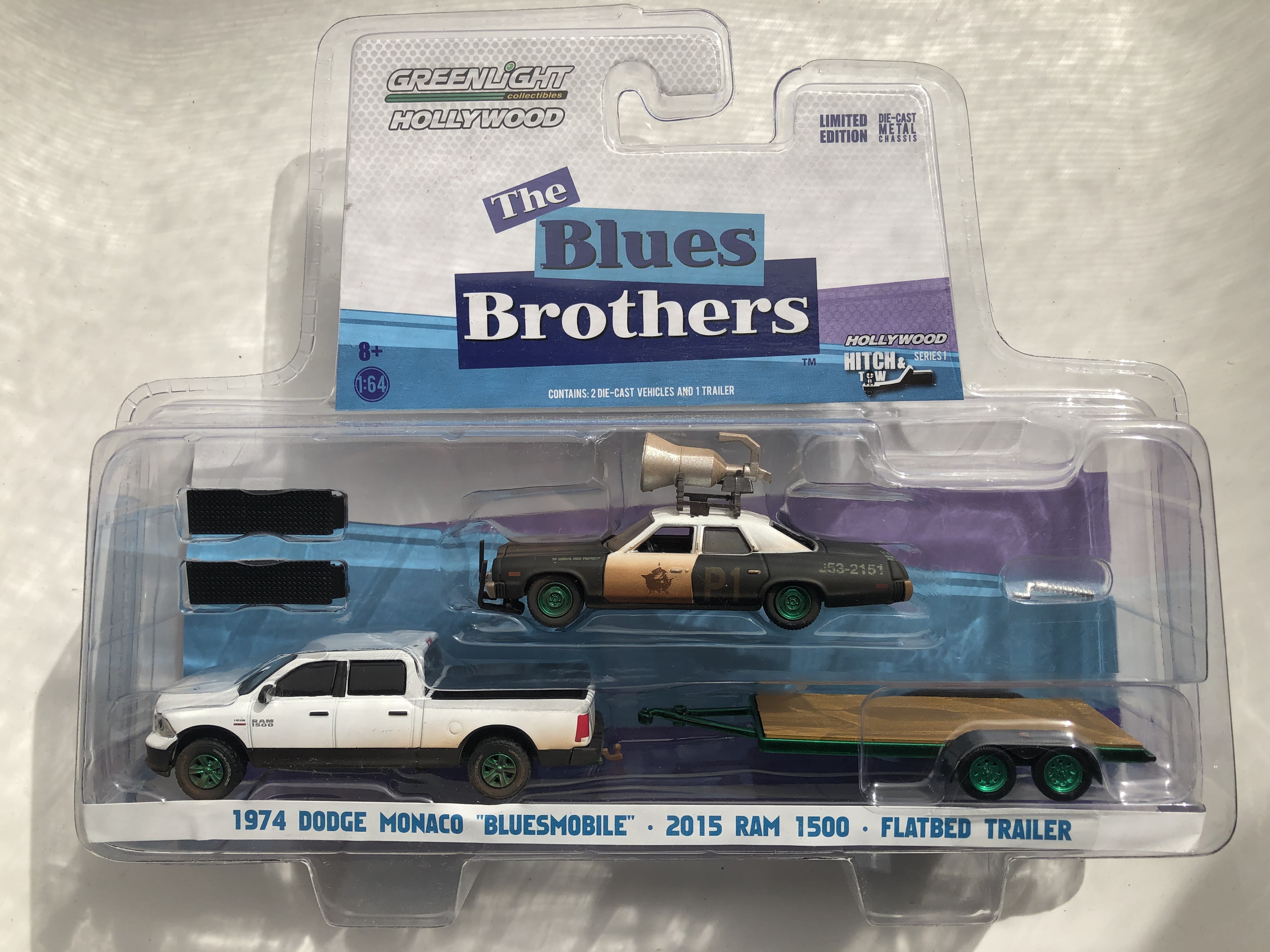 The Blues Brothers 31010-C 3 Piece Set Greenlight 1:64 Hitch & Tow Hollywood