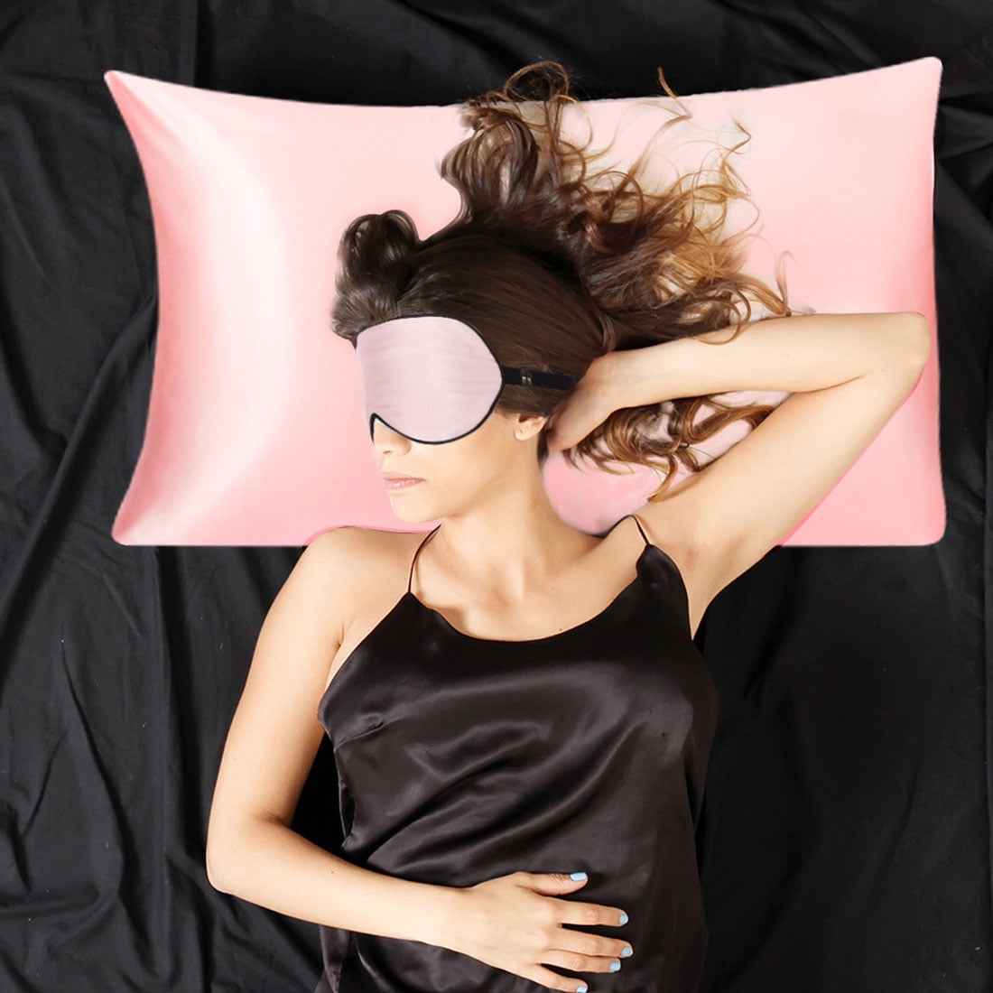 Unique Bargains 2-Pack Silk Pillowcase Eye Cover Set Pink King