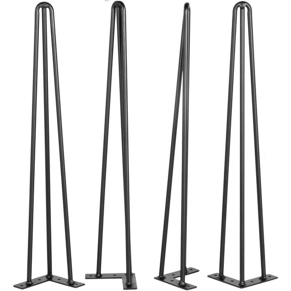 26" Black Hairpin Table Legs Set of 4 - 880lbs Total Capacity (220lbs Each) | 3-Rod Carbon Steel Design for Heavy Duty DIY Desk, Dining Table, Bench & Chairs | Industrial Furniture Legs