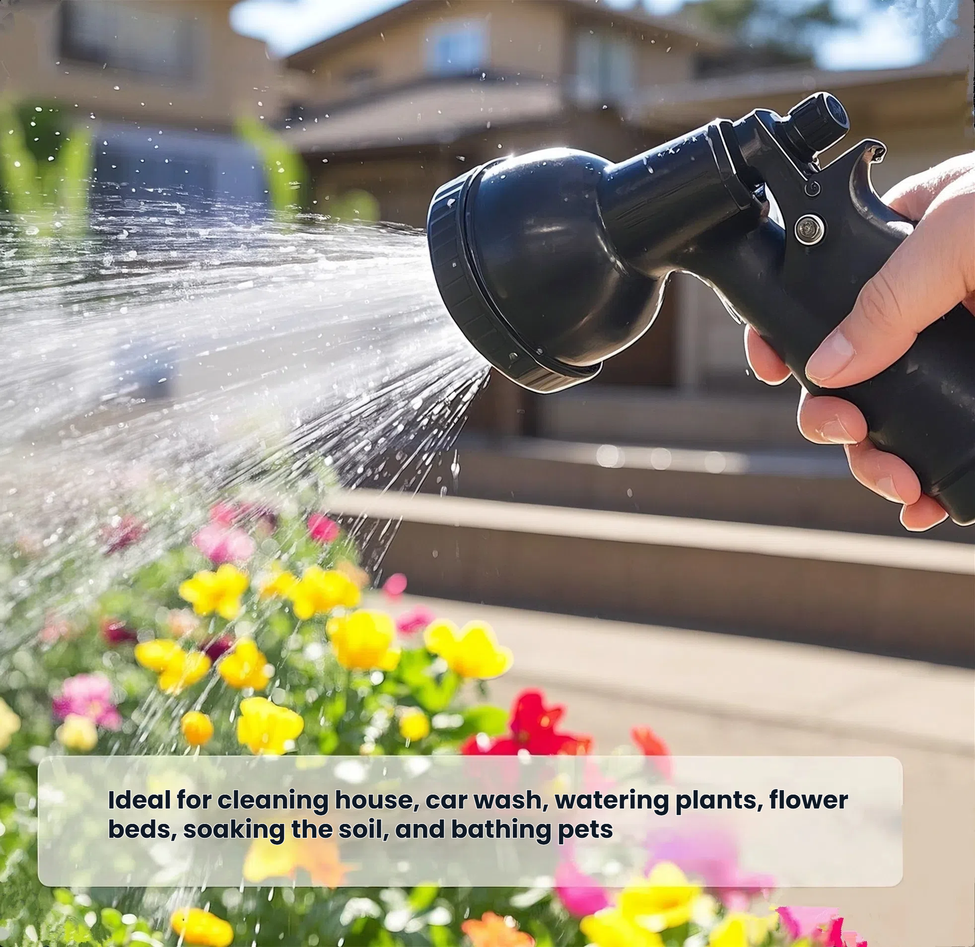 100ft Garden Hose 5/8" Heavy Duty Rubber Hydrid Water Hose 600 PSI with 10-Function Water Sprayer