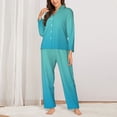 thumbnail image 2 of Lsque Teal Turquoise Pattern Long Sleeve Pajama Set for Women - Soft 2-Piece Sleepwear and Loungewear Set with Pockets, Comfy Nightwear-XX-Large, 2 of 7