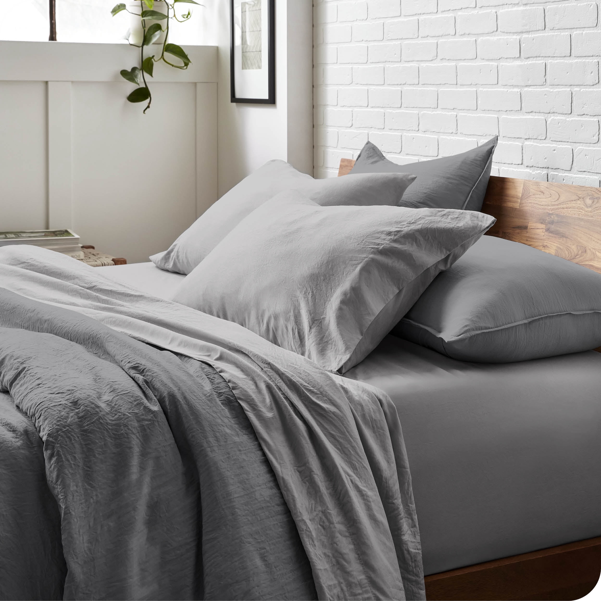 Bare Home Frost Gray Sandwashed Microfiber Sheet Set, Wrinkle Resistant, Deep Pocket, Queen