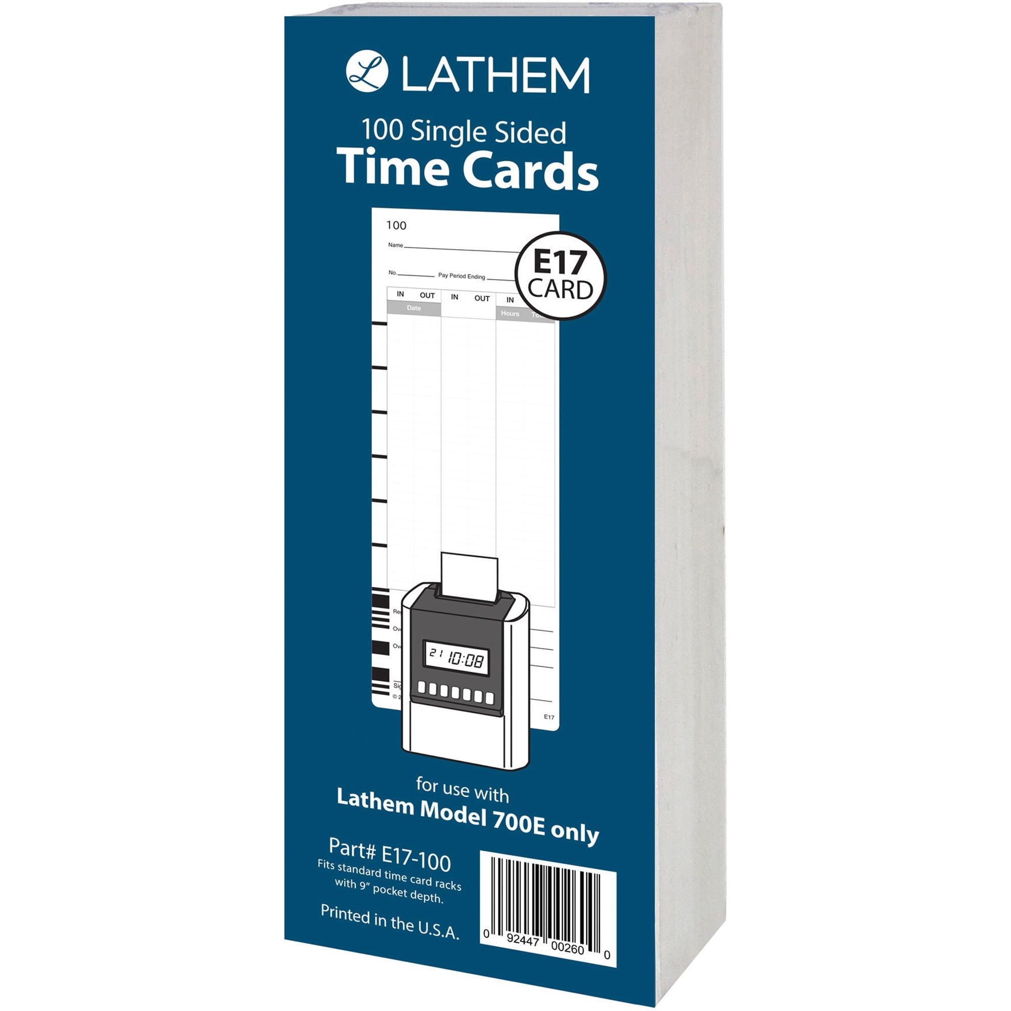 Latham Tru-Align Time Cards Single Sided 100 Weekly for use w Lathem 1600E Only 