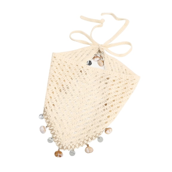 Head Scarf Gsakboxl Women Crochet Knitted Headscarf With Shell Decor Elegant Summer Headwrap Headbands Hair Accessories Beige