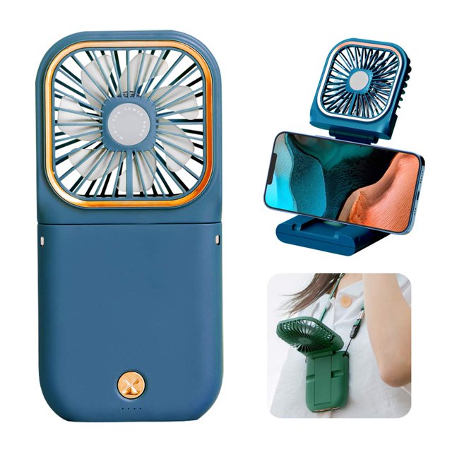 Mini ventilador colgante portátil recargable de 3000 mAh con 3 velocidades, potente mini ventilador para exteriores, pequeño ventilador de escritorio para viajes, oficina, escuela (azul) brillar Hogar