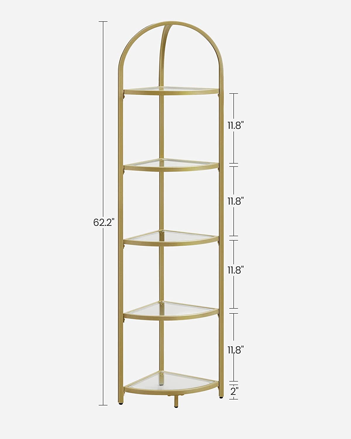 Corner Shelf, 5 Tier Corner Bookshelf,Tempered Glass Shelves