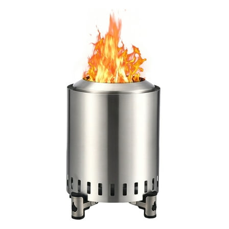 Behome Fire Pit Outdoor, 8.6 Inch Portable Low Smoke Fire Pit with Removable Ash Pan, Stainless Steel Firepit Wood Burning Fireplace with Carrying Bag for Outside, Silver