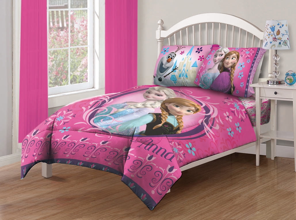 Disney Frozen Nordic Florals Full Comforter Set with Fitted Sheet 