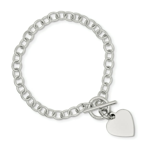Primal Silver Sterling Silver Polished Heart Charm Bracelet - Walmart.com