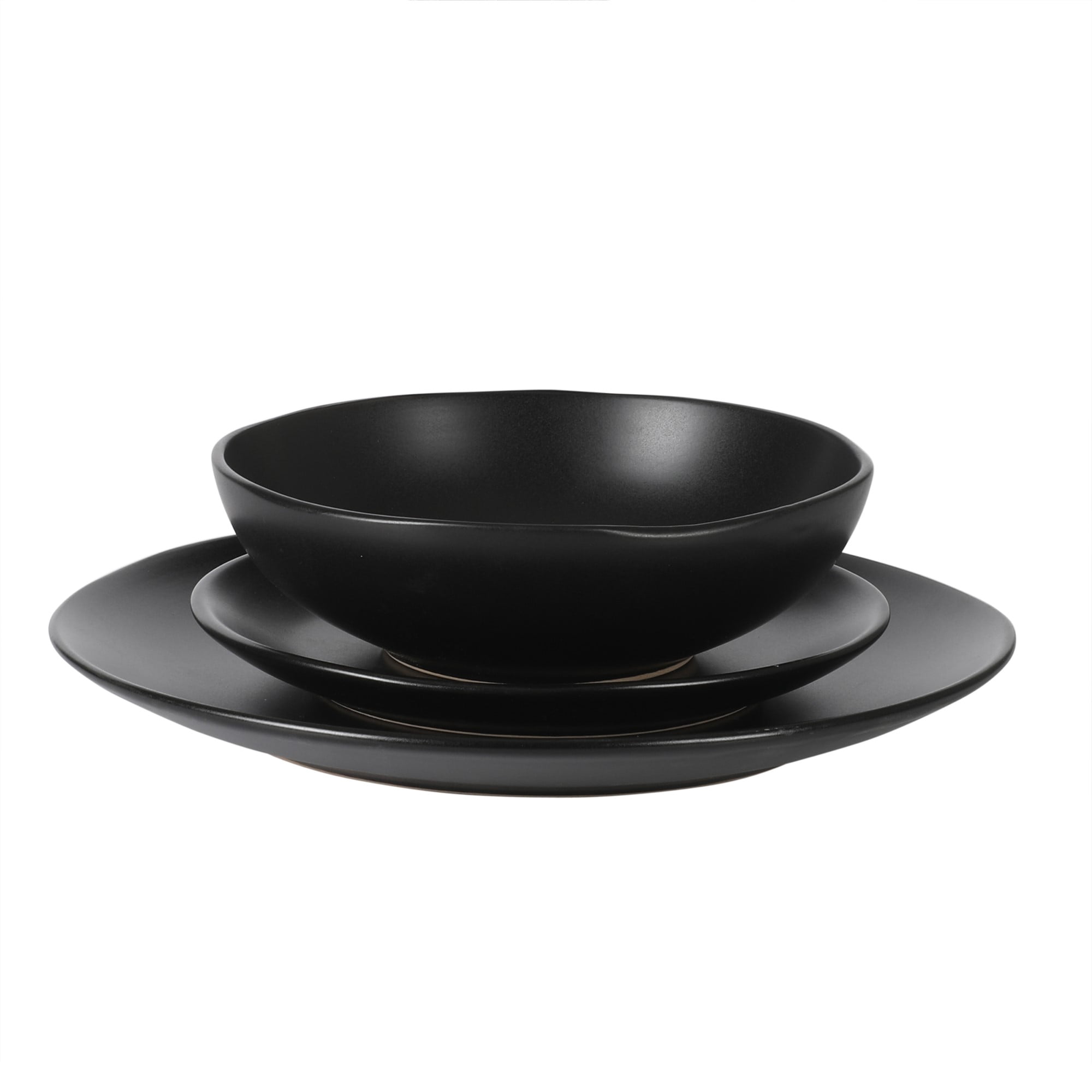 Gibson Home Bethel 18 Piece Plates and Bowls Ceramic Stoneware Organic Shape Dinnerware Set (Service for 6) - Matte Black