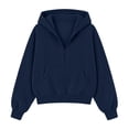 thumbnail image 6 of Hoodie for Women Half Zip Hoodie Drawstring Sweatshirt with Kangaroo Pocket Solid Color Ribbed Cuffs Cropped Long Sleeve Warm Winter Pullover Top, 6 of 7