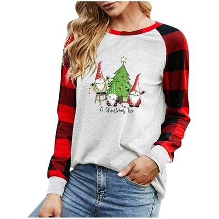

T-shirt Womens Xmas Tree Gnomies Print Sweatshirt Tunici Loose Pullover Top