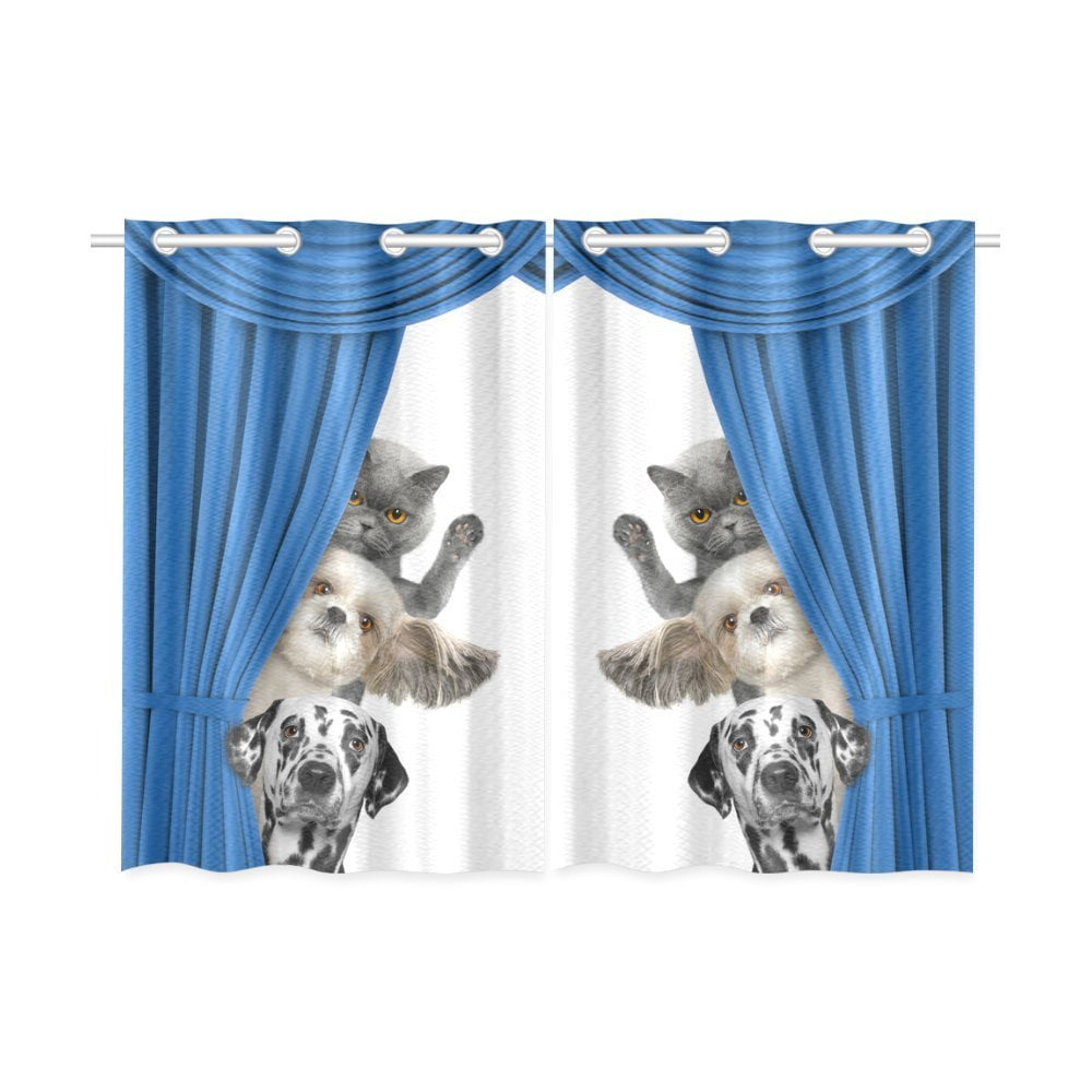 MYPOP Cute Dogs And Cat Hiding Behind The Curtain Window Curtain Home