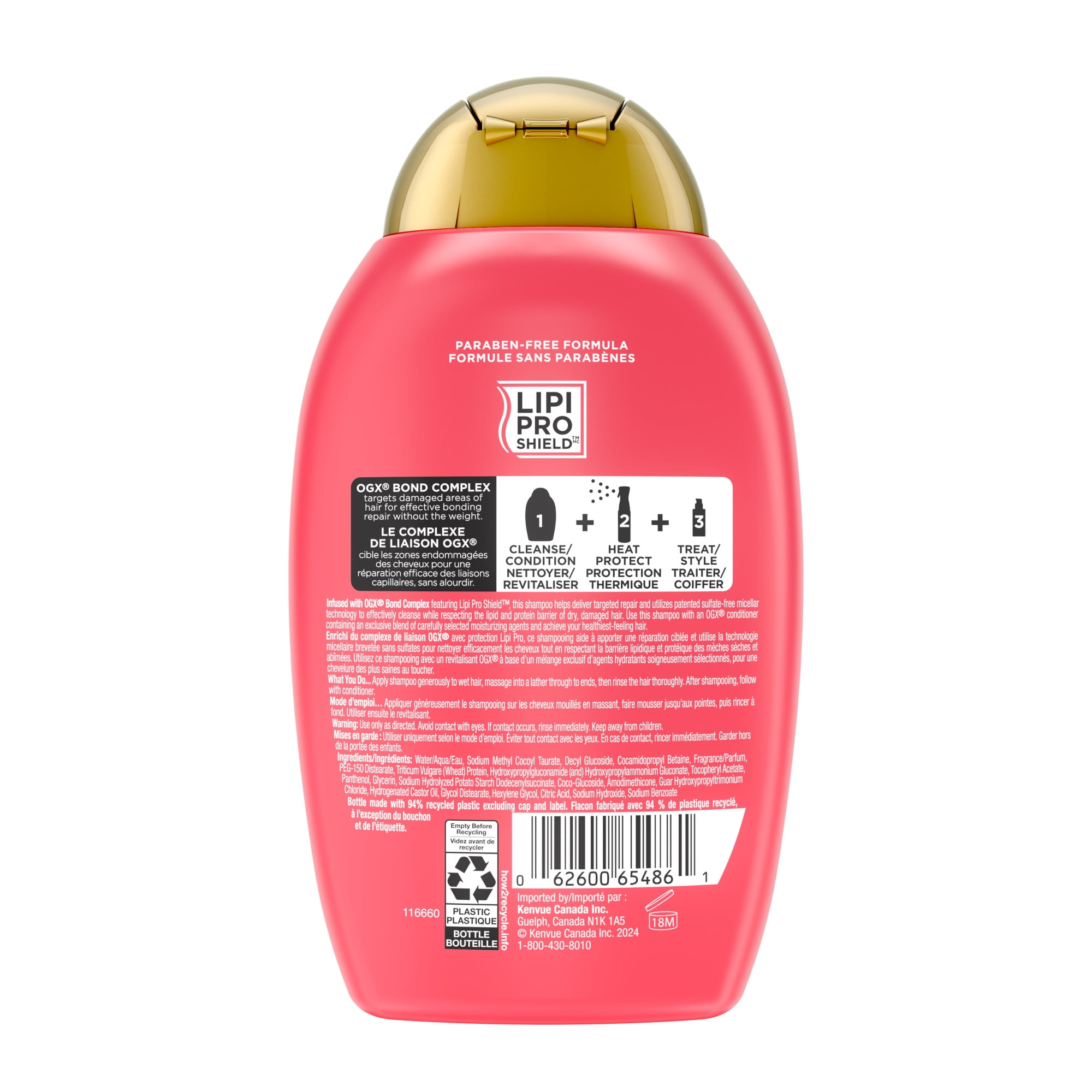 OGX® Repair & Protect Bond Protein Repair Shampoo, Lightweight Hair Wash Cleanses & Targets Damaged Areas of Hair for Effective Bond Repair, Sulfate-Free Surfactants, 385 mL