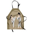 thumbnail image 1 of Karate Apron, Perform Karate Martial Arts Sports Cartoon, Unisex Kitchen Bib with Adjustable Neck for Cooking Gardening, Adult Size, Sepia Dark Tan, by Ambesonne, 1 of 4