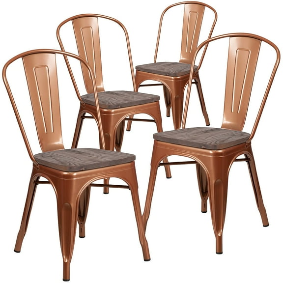Flash Furniture 4 Pk. Copper Metal Stackable Chair with Wood Seat