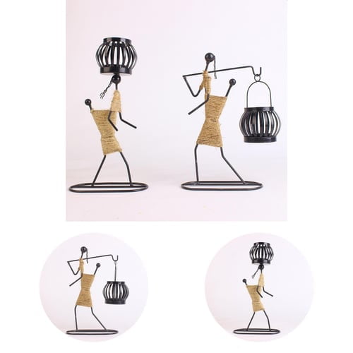 Candle Holder Retro Nostalgic Design Strong Decorative Sturdy Creative Dining Room Tool European Style Candlelight Wrought Iron Twine Girl Lantern Holder for Home