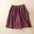 thumbnail image 4 of Women's Shorts Women'S Summer Cotton And Linen Contrasting Color Design Sense Spliced ​​Wide Leg Pants Shorts Home Pants Women'S Breathable Large Size Casual Pants Shorts,Purple Women's Shorts M, 4 of 4