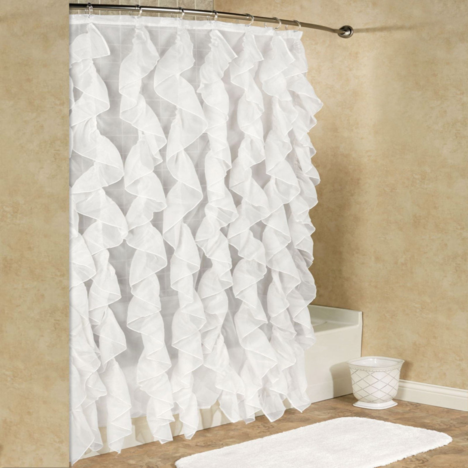 Cascade Chic Sheer Voile Vertical Waterfall Ruffled Shower Curtain 70 X 72