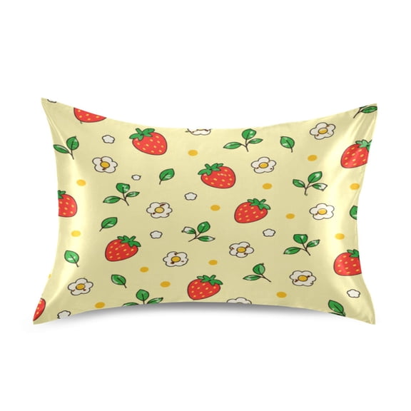 Satin Pillow Case Envelope Pillow Covers Standard Size Soft Pillow Cases for Bedroom, Yellow Strawberry Printed