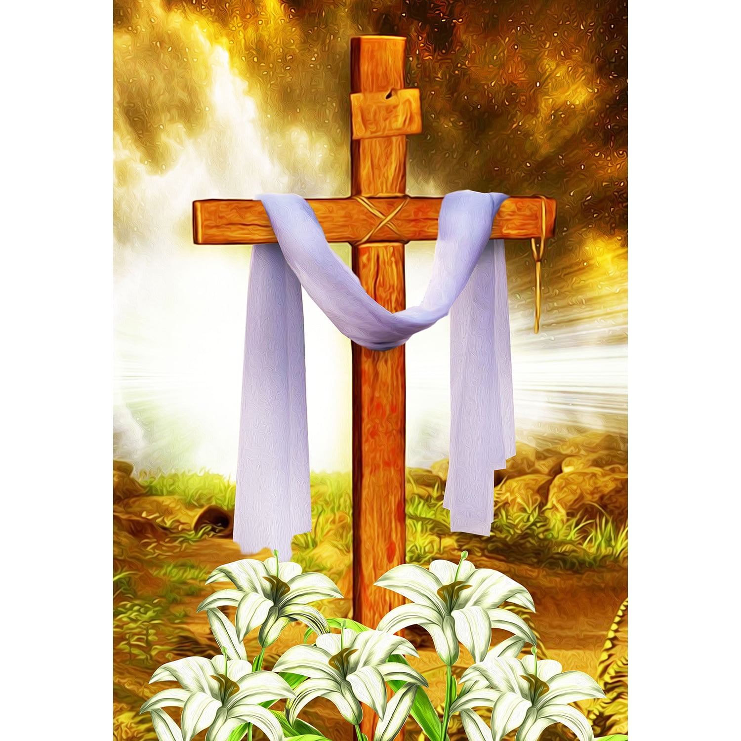 America Forever Easter Cross House Flag 28 x 40 inch Double Sided He is Risen Religious Lilies Floral Flower Farmhouse Small Spring Holiday Seasonal Easter Day Flags for Outdoor Yard Lawn Decoration