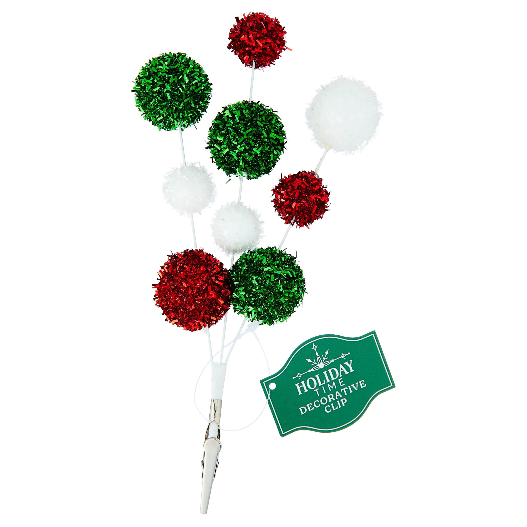 Red/Green/White Tinsel Ball Christmas Clip Ornament, 9.3", by Holiday Time