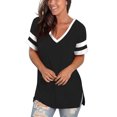 thumbnail image 3 of Ichuanyi Womens Tops, Summer Fashion Womens Stripe Splicing T-Shirts V-Neck Casual Short Sleeves Casual Tops, 3 of 8