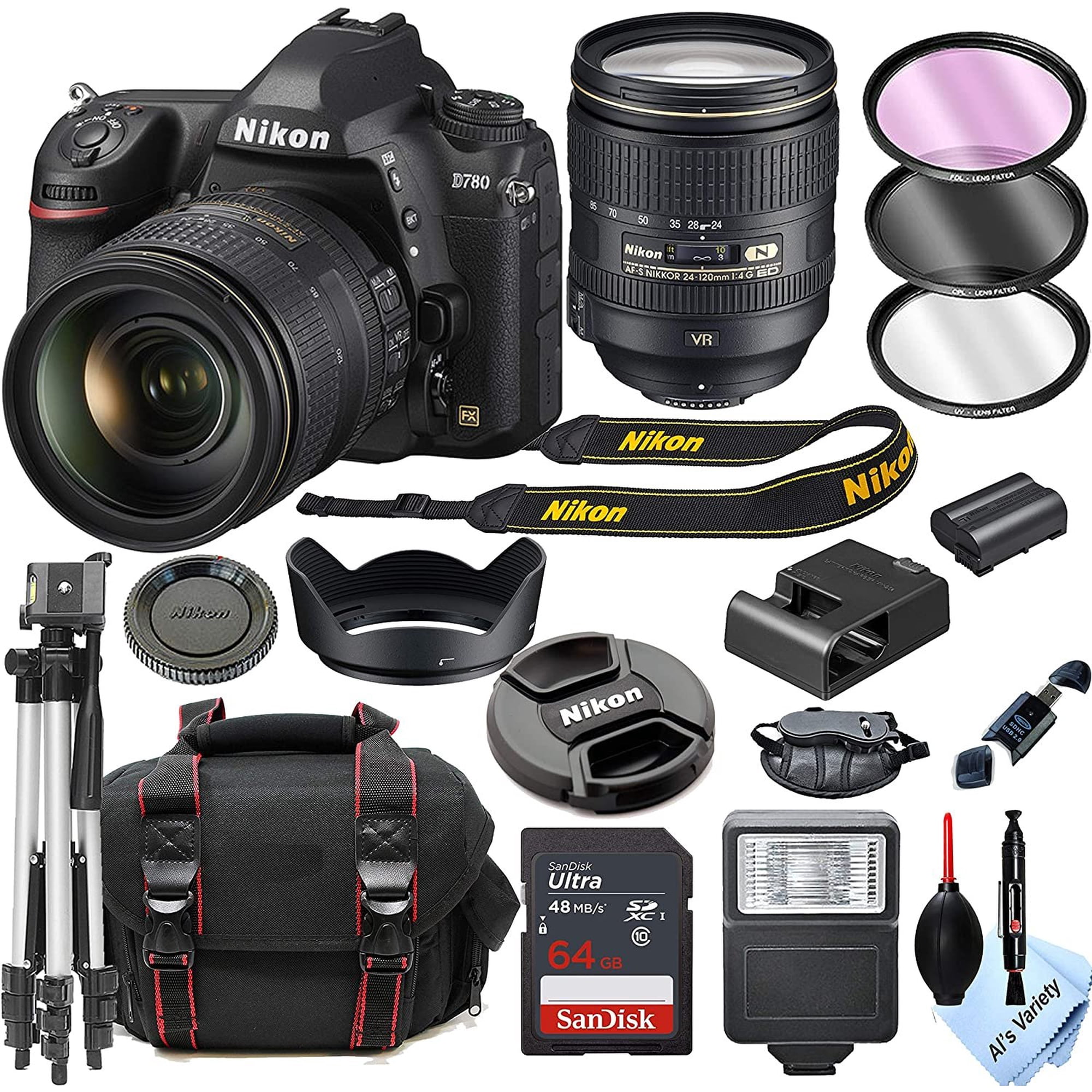 Nikon D780 DSLR Camera with 24-120mm VR Lens + 64GB Card Tripod Flash and More 18pc Bundle (International Version)