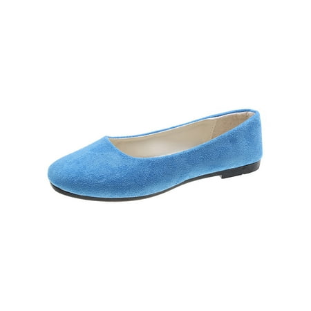 Woobling Ladies Walking Shoe Square Toe Flats Slip On Casual Shoes Fashion Moccasins Work Multi Colors Comfort Ballet Flat Blue 8