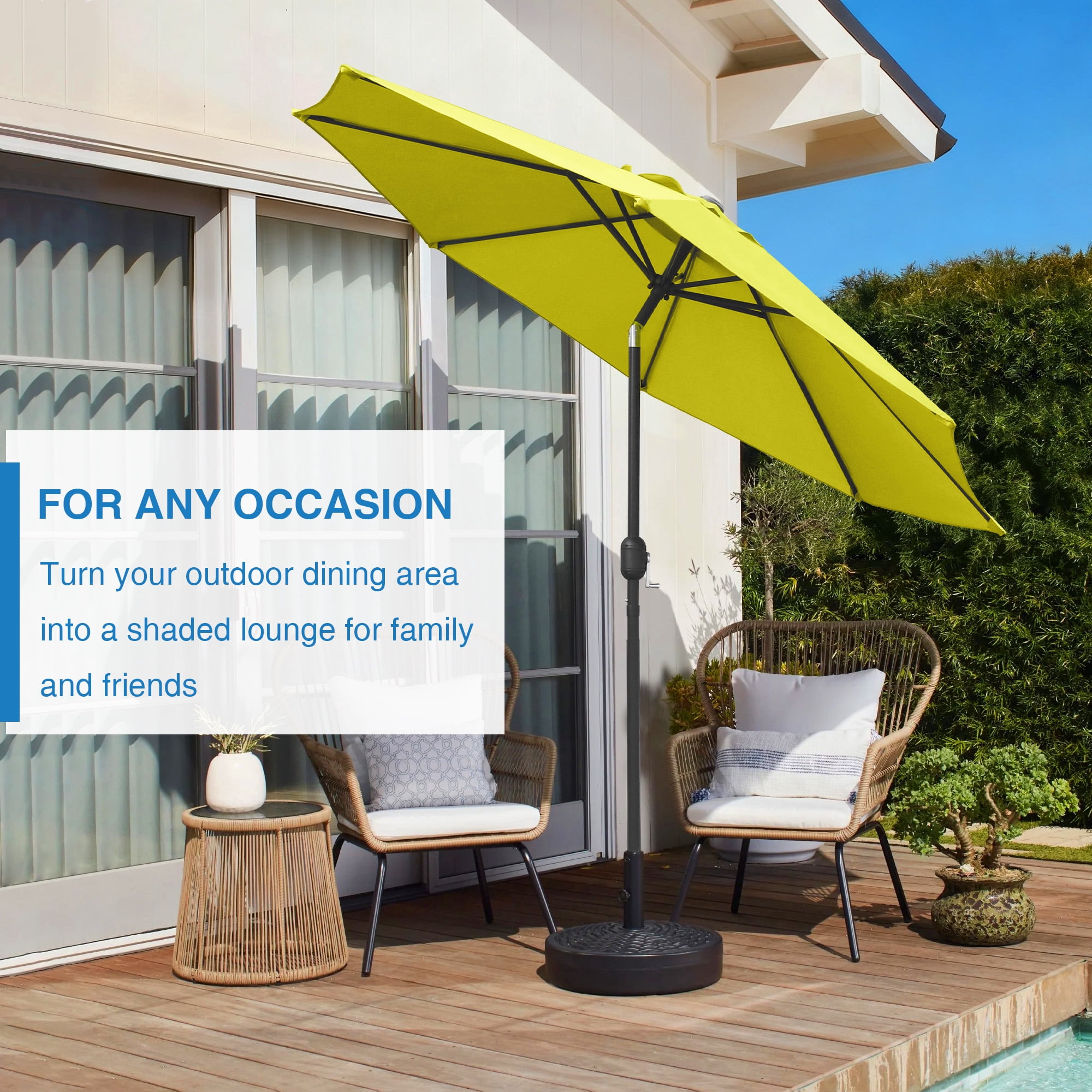 abble 48.5lbs free standing patio round water filled umbrella base this umbrella base is compatible with 1.5 umbrella pole Maypex 46 lbs. Round Water