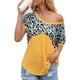 thumbnail image 2 of Camiseta de mujer de manga corta, cuello redondo, estampado, empalme, camiseta informal, amarillo, XL Scienceny AP001236-12, 2 of 7