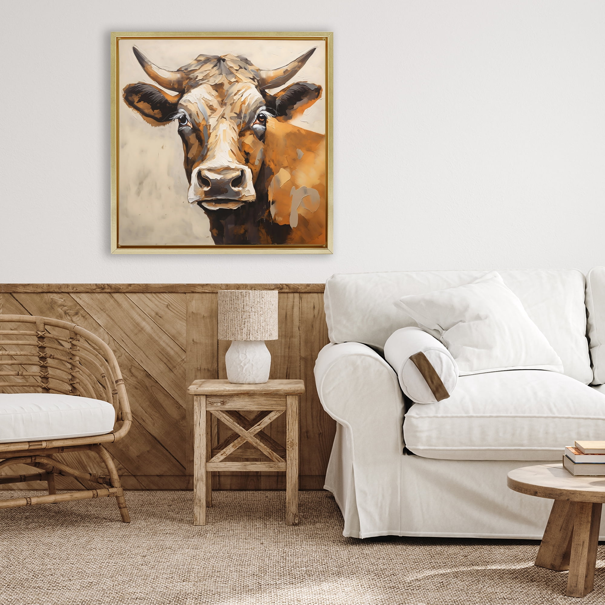 Stupell Industries Beautiful Brown Bovine Gold Framed Floater Canvas Wall Art, design by Creative Studio
