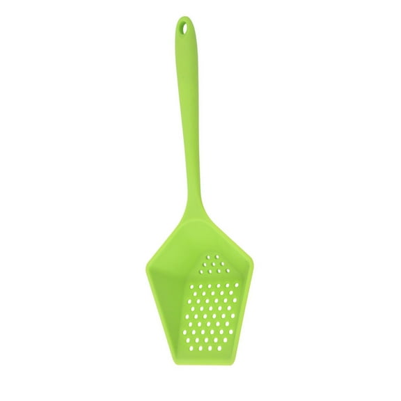 Raindrops Green Silicone Slotted Spoon for Home with Ergonomic Handle and Hanging Hole 8.5 inches