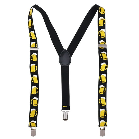 Men's Clip-on Suspenders Adjustable Elastic Y-shaped Braces with Beer Print(Black)