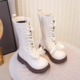 thumbnail image 2 of NOKIO Bottes de Combat pour Filles à Lacets Imperméables en Cuir PU avec Fermeture Éclair Latérale Mode Décontractée Hiver Chaudes Plein Air Randonnée Marche Chaussures Antidérapantes, 2 of 7