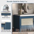 thumbnail image 2 of Miekor Furniture Boho Rattan Entryway Bench with Storage, Cushioned Shoe Bench with Double Doors, Wooden Shoe Organizer Bench for Entryway and Hallway (Antique Navy+Beige ) No1149, 2 of 9