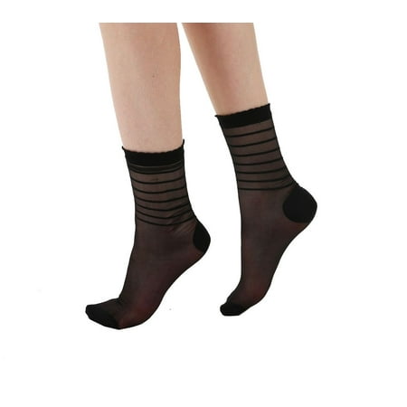 

Black Sheer Striped Patterned Socks for Women