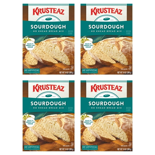 (4 pack) Krusteaz Sourdough No Knead Bread Mix, 14 oz Box