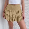 thumbnail image 2 of ShomPort Skirts for Women Summer Casual Smocked High Waist Mini Skirts Layered Pleated Solid Color Trendy Skirts (XX-Large, Yellow), 2 of 9
