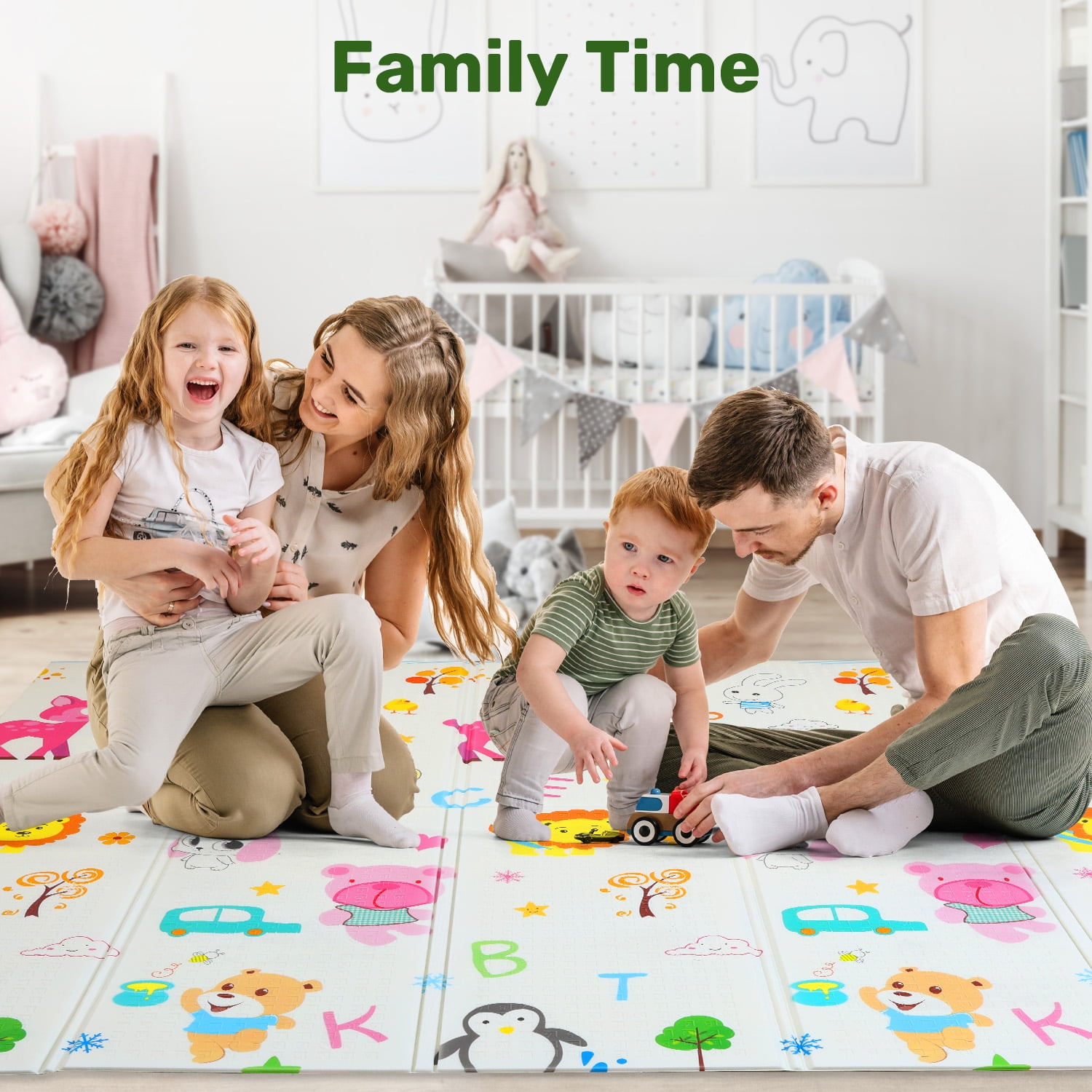 JoyStone Baby Play Mat, 78" X 70" Extra Large Reversible Foam Play Mat, Non-Toxic Foldable Animal Print Waterproof Crawl Mat for Toddlers and Babies
