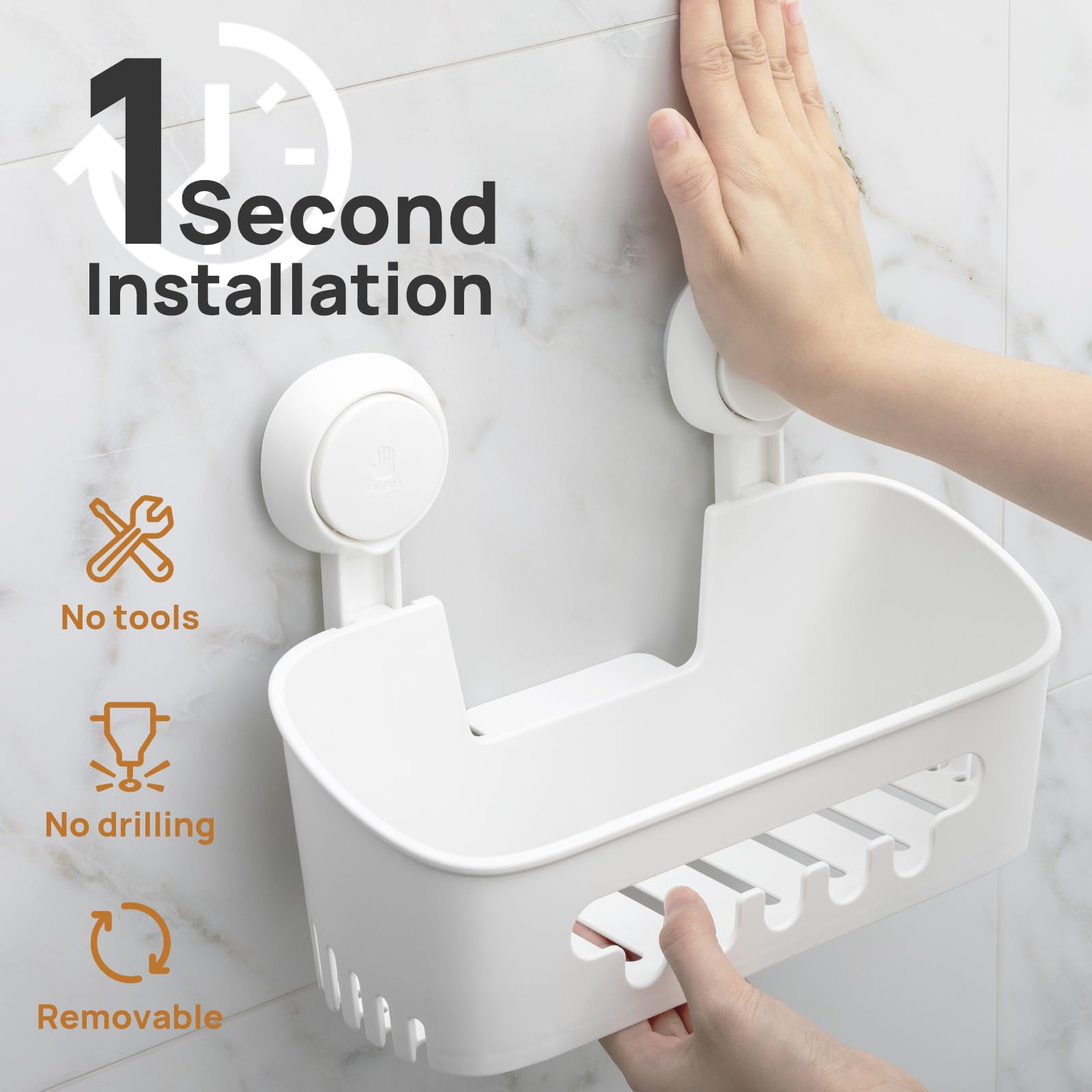 Shower Caddy Suction Cup 2 Pack, Shower Organizer Removable Bathroom Shelf, Storage Suction Powerful Max Hold 22lbs Bathroom Caddy Waterproof Holder, White